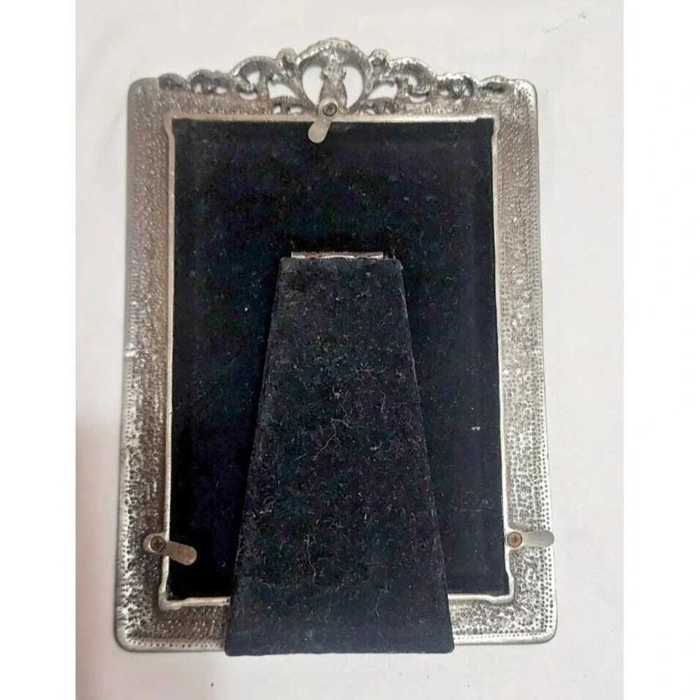 Vintage Ornate Burgundy Enamel Silver Tone Filigree Rhinestone 4x6 Picture Frame